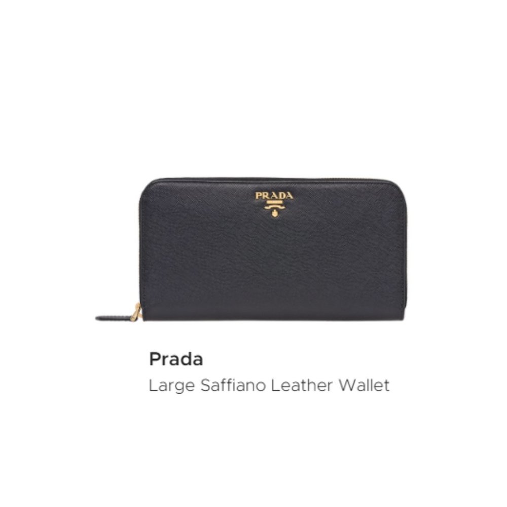 Prada Black Saffiano Leather Zip Wallet with Gold Logo